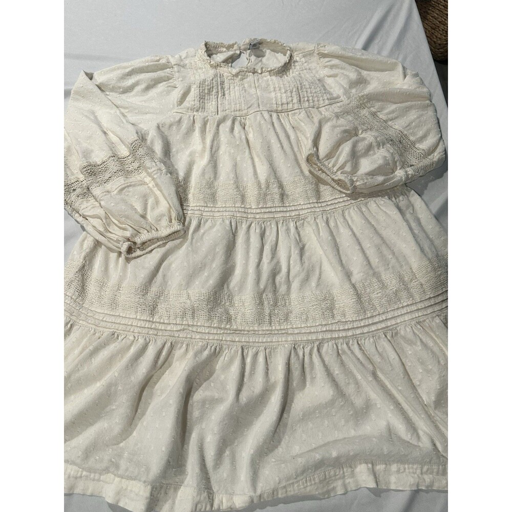 Old Navy Cottagecore Prairie Peasant Dress L Ivory Swiss Dot Lace Puff Sleeve